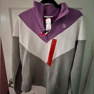 FILA size M sweater in purple, white, & grey.